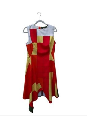 Ted Baker London Red, Yellow & White Asymmetrical Geo-Block Dress Size 1 (2-4)